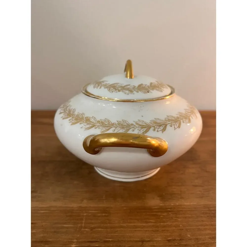 Vtg Limoges France G.D.&Cie Avenir Sugar Bowl French Country Gold Trim Porcelain